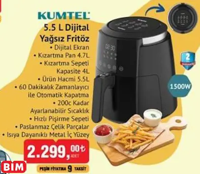 KUMTEL 5.5 L DİJİTAL YAĞSIZ FRİTÖZ